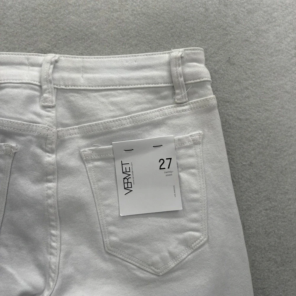Vervet Skinny Jeans Womens 27 Mid Rise White Distressed Raw Hem Stretch Denim - Picture 12 of 15